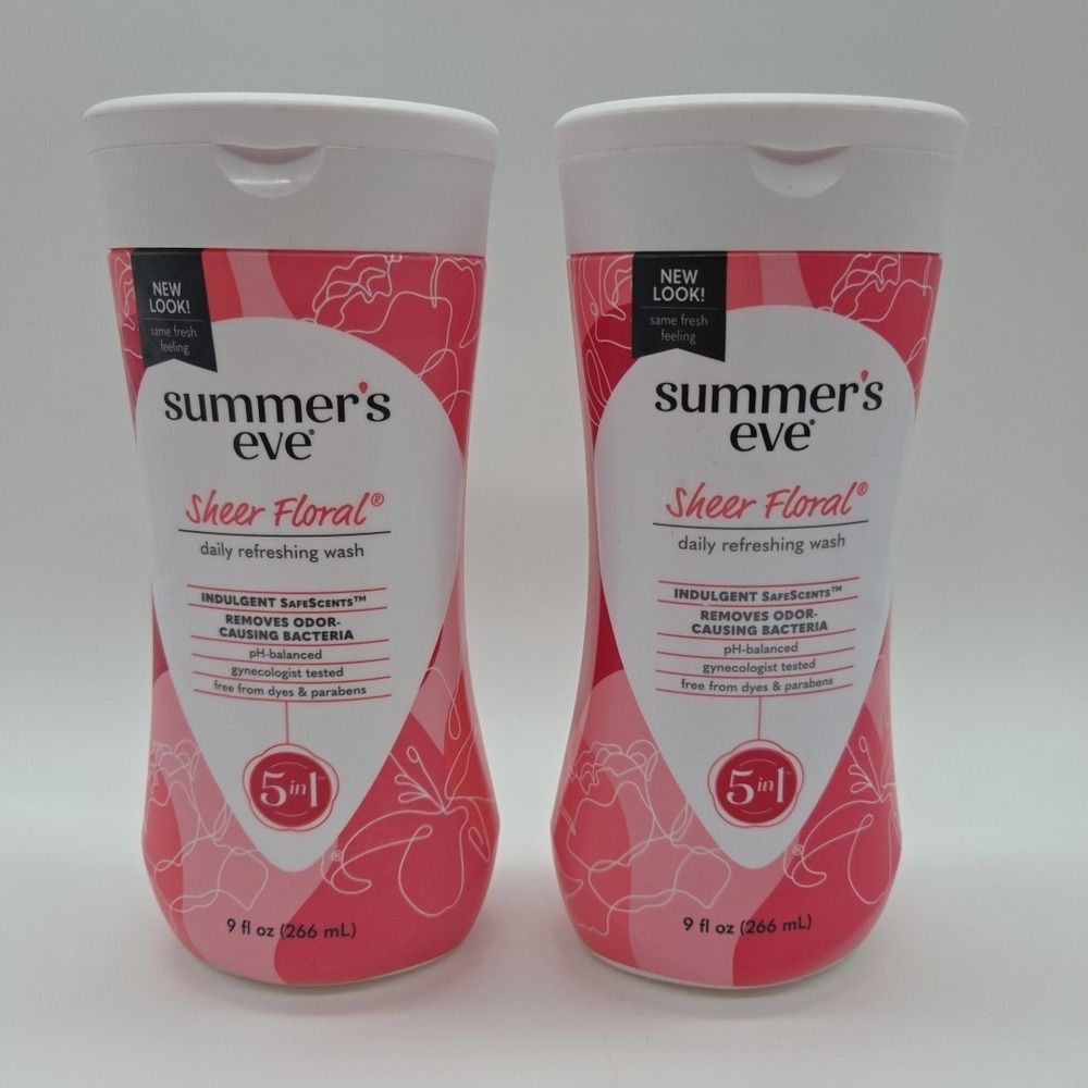 2 NEW Summer's Eve 5 in 1 Daily Refreshing Wash Sheer Floral 9 fl oz pH Balance